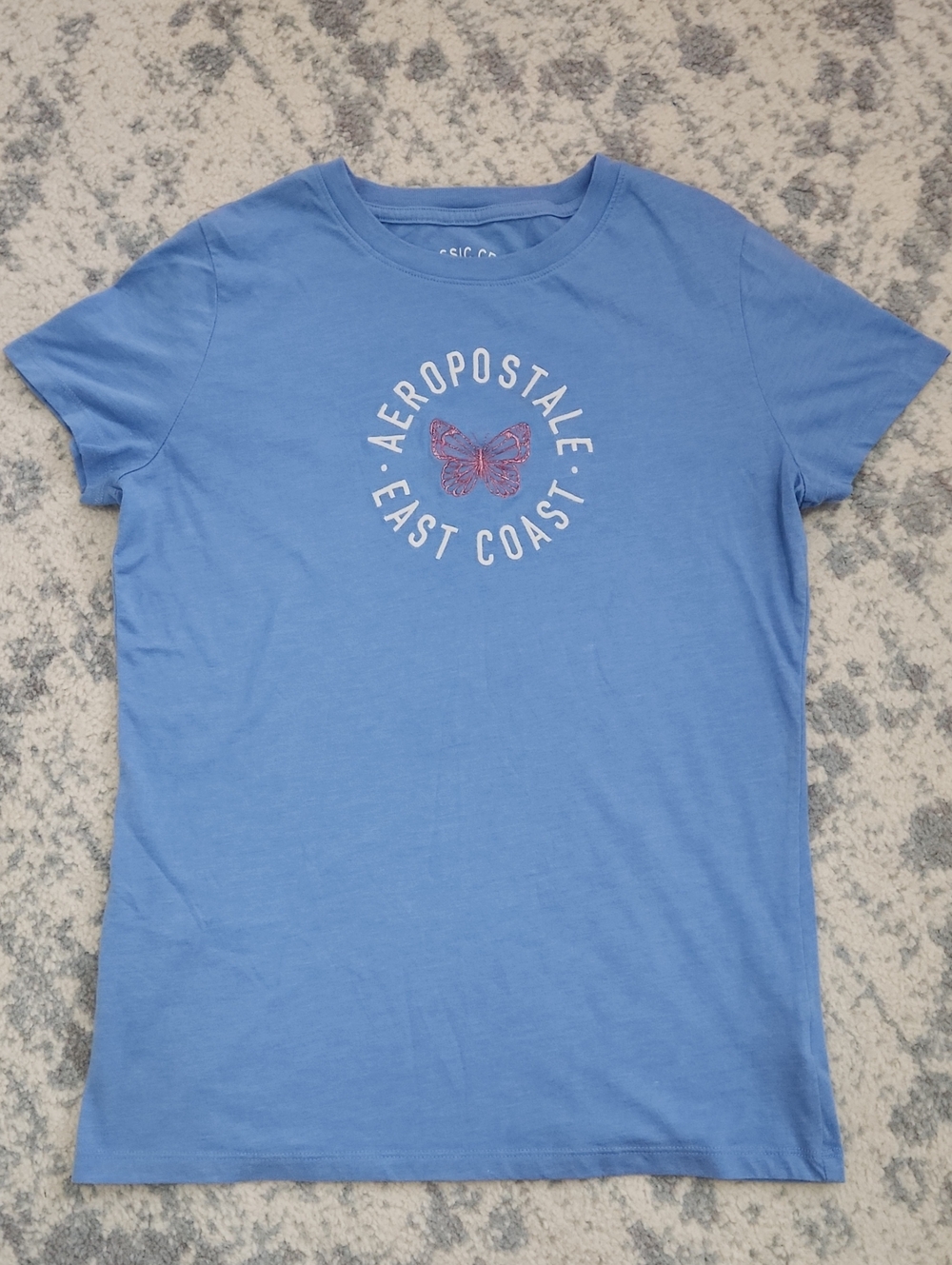 Aeropostale Light Blue Short Sleeve Tee with Pink Butterfly